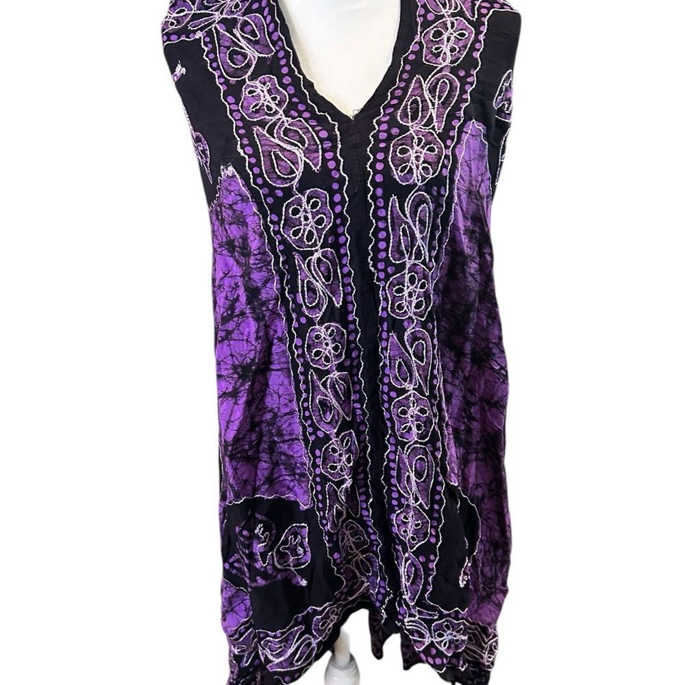 Lax Connection Boho Embroidered tie dye purple black lagenlook flowy cover up OS